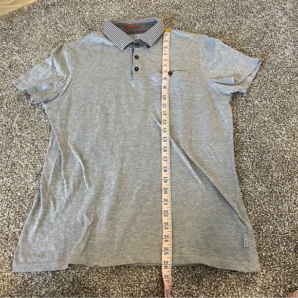 Ted Baker Men’s Grey polo with plaid Collar detail Size 4 or Large - Picture 12 of 13